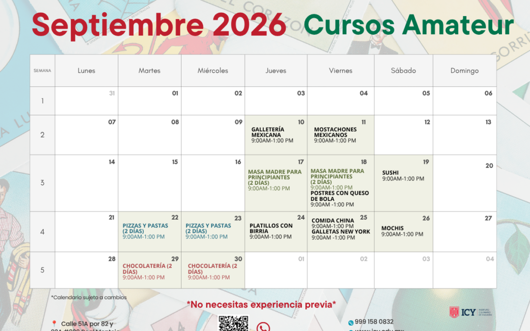 ¡Despierta tu pasión culinaria! Calendario de Cursos Amateur Septiembre 2026